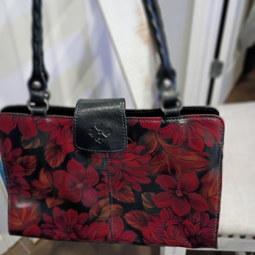 Patricia Nash Black and Red Floral Shoulder Bag